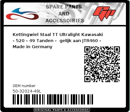 Product image: Esjot - 50-32024-49L - Chainwheel Steel TT Ultralight Kawasaki - 520 - 49 Teeth -  Identical to JTR460 - Made in Germany 