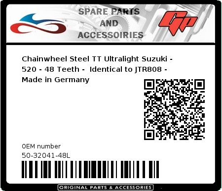 Product image: Esjot - 50-32041-48L - Chainwheel Steel TT Ultralight Suzuki - 520 - 48 Teeth -  Identical to JTR808 - Made in Germany 
