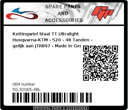 Product image: Esjot - 50-32065-48L - Chainwheel Steel TT Ultralight Husqvarna-KTM - 520 - 48 Teeth -  Identical to JTR897 - Made in Germany 