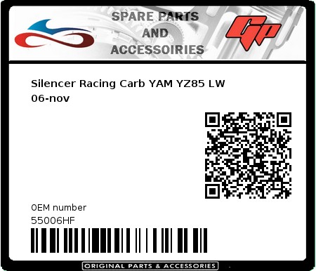 Product image: Giannelli - 55006HF - Silencer Racing Carb YAM YZ85 LW   06-nov   