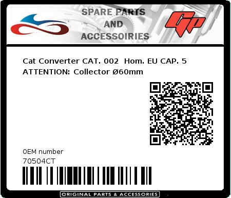 Product image: Giannelli - 70504CT - Cat Converter CAT. 002  Hom. EU CAP. 5 ATTENTION: Collector Ø60mm 