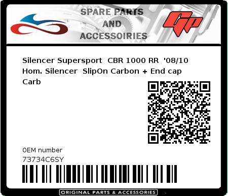 Product image: Giannelli - 73734C6SY - Silencer Supersport  CBR 1000 RR  '08/10 Hom. Silencer  SlipOn Carbon + End cap Carb 