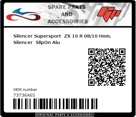 Product image: Giannelli - 73736A6S - Silencer Supersport  ZX 10 R 08/10 Hom. Silencer  SlipOn Alu 