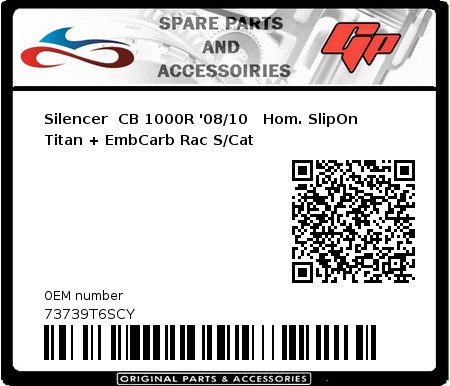 Product image: Giannelli - 73739T6SCY - Silencer  CB 1000R '08/10   Hom. SlipOn Titan + EmbCarb Rac S/Cat 