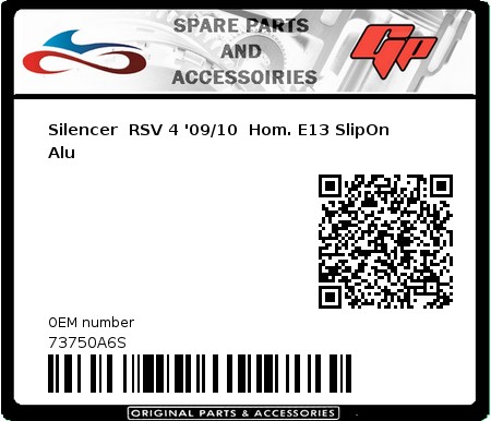 Product image: Giannelli - 73750A6S - Silencer  RSV 4 '09/10  Hom. E13 SlipOn Alu  