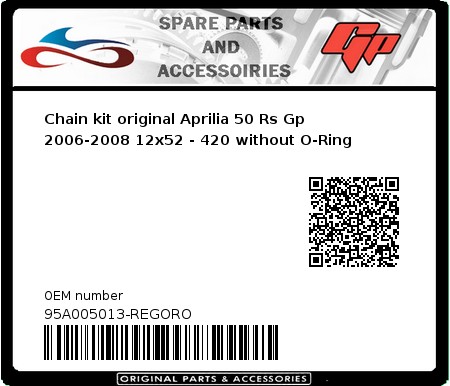 Product image: Regina - 95A005013-REGORO - Chain kit original Aprilia 50 Rs Gp 2006-2008 12x52 - 420 without O-Ring 