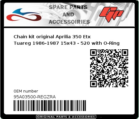Product image: Regina - 95A03500-REGZRA - Chain kit original Aprilia 350 Etx Tuareg 1986-1987 15x43 - 520 with O-Ring 