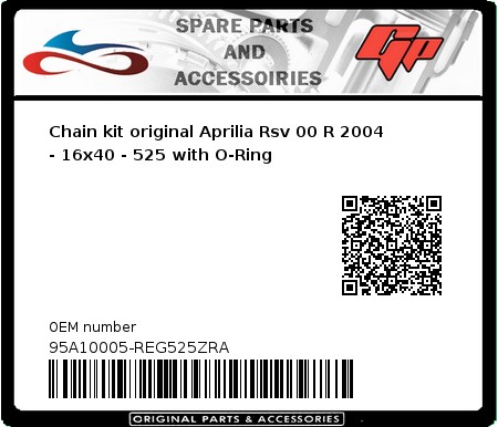 Product image: Regina - 95A10005-REG525ZRA - Chain kit original Aprilia Rsv 00 R 2004 - 16x40 - 525 with O-Ring 
