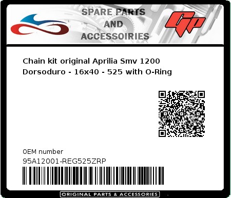Product image: Regina - 95A12001-REG525ZRP - Chain kit original Aprilia Smv 1200 Dorsoduro - 16x40 - 525 with O-Ring 