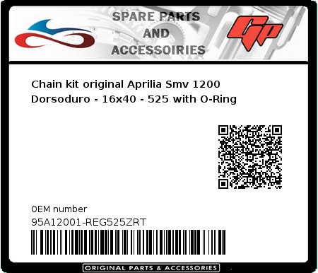 Product image: Regina - 95A12001-REG525ZRT - Chain kit original Aprilia Smv 1200 Dorsoduro - 16x40 - 525 with O-Ring 