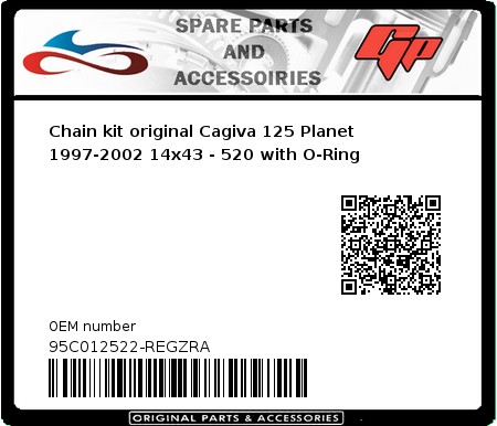 Product image: Regina - 95C012522-REGZRA - Chain kit original Cagiva 125 Planet 1997-2002 14x43 - 520 with O-Ring 