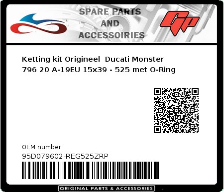 Product image: Regina - 95D079602-REG525ZRP - Chain kit original Ducati Monster 796 20 A-19EU 15x39 - 525 with O-Ring 