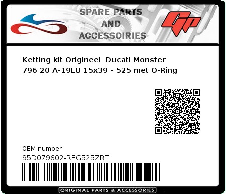 Product image: Regina - 95D079602-REG525ZRT - Chain kit original Ducati Monster 796 20 A-19EU 15x39 - 525 with O-Ring 