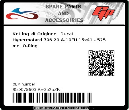Product image: Regina - 95D079603-REG525ZRT - Chain kit original Ducati Hypermotard 796 20 A-19EU 15x41 - 525 with O-Ring 
