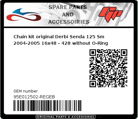 Product image: Regina - 95E012502-REGEB - Chain kit original Derbi Senda 125 Sm 2004-2005 16x48 - 428 without O-Ring 