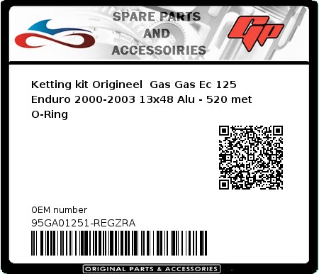 Product image: Regina - 95GA01251-REGZRA - Chain kit original Gas Gas Ec 125 Enduro 2000-2003 13x48 Alu - 520 with O-Ring 