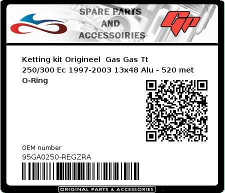 Product image: Regina - 95GA0250-REGZRA - Chain kit original Gas Gas Tt 250/300 Ec 1997-2003 13x48 Alu - 520 with O-Ring 