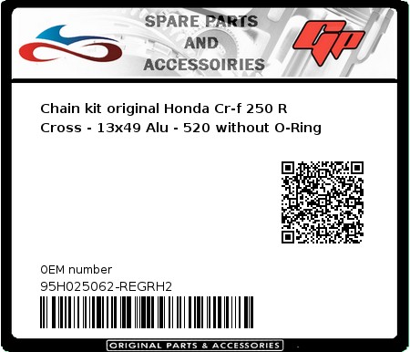 Product image: Regina - 95H025062-REGRH2 - Chain kit original Honda Cr-f 250 R Cross - 13x49 Alu - 520 without O-Ring 