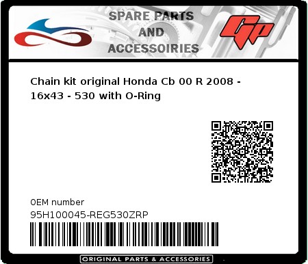 Product image: Regina - 95H100045-REG530ZRP - Chain kit original Honda Cb 00 R 2008 - 16x43 - 530 with O-Ring 