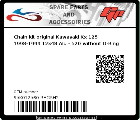 Product image: Regina - 95K012560-REGRH2 - Chain kit original Kawasaki Kx 125 1998-1999 12x48 Alu - 520 without O-Ring 
