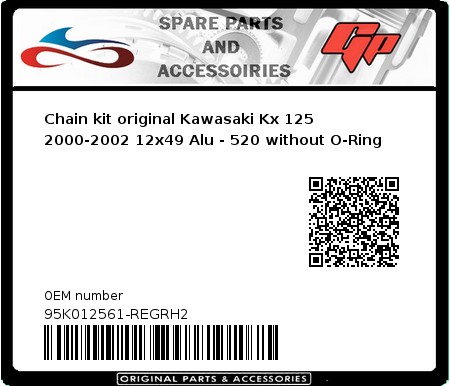 Product image: Regina - 95K012561-REGRH2 - Chain kit original Kawasaki Kx 125 2000-2002 12x49 Alu - 520 without O-Ring 