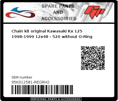 Product image: Regina - 95K012581-REGRH2 - Chain kit original Kawasaki Kx 125 1998-1999 12x48 - 520 without O-Ring 