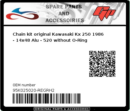 Product image: Regina - 95K025020-REGRH2 - Chain kit original Kawasaki Kx 250 1986 - 14x48 Alu - 520 without O-Ring 