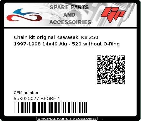 Product image: Regina - 95K025027-REGRH2 - Chain kit original Kawasaki Kx 250 1997-1998 14x49 Alu - 520 without O-Ring 