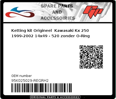 Product image: Regina - 95K025029-REGRH2 - Chain kit original Kawasaki Kx 250 1999-2002 14x49 - 520 without O-Ring 