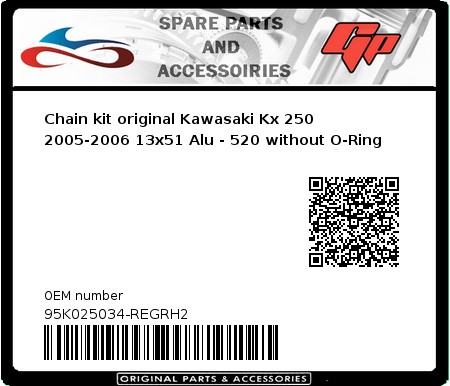 Product image: Regina - 95K025034-REGRH2 - Chain kit original Kawasaki Kx 250 2005-2006 13x51 Alu - 520 without O-Ring 