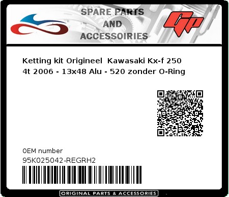 Product image: Regina - 95K025042-REGRH2 - Chain kit original Kawasaki Kx-f 250 4t 2006 - 13x48 Alu - 520 without O-Ring 