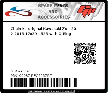 Product image: Regina - 95K100037-REG525ZRT - Chain kit original Kawasaki Zx-r 20 2-2015 17x39 - 525 with O-Ring 