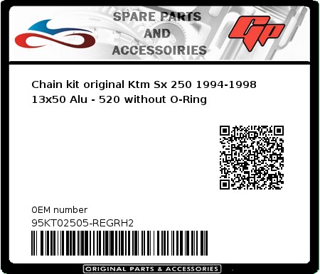 Product image: Regina - 95KT02505-REGRH2 - Chain kit original Ktm Sx 250 1994-1998 13x50 Alu - 520 without O-Ring 