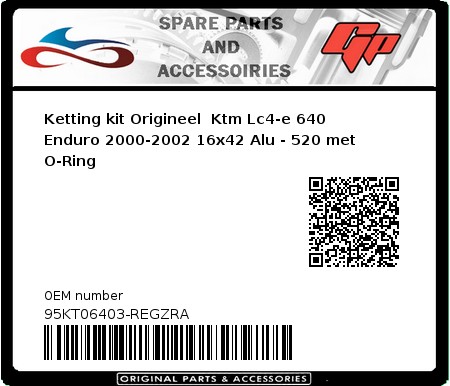 Product image: Regina - 95KT06403-REGZRA - Chain kit original Ktm Lc4-e 640 Enduro 2000-2002 16x42 Alu - 520 with O-Ring 
