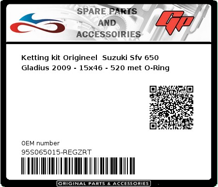Product image: Regina - 95S065015-REGZRT - Chain kit original Suzuki Sfv 650 Gladius 2009 - 15x46 - 520 with O-Ring 