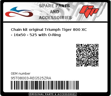 Product image: Regina - 95T08003-REG525ZRA - Chain kit original Triumph Tiger 800 XC - 16x50 - 525 with O-Ring 