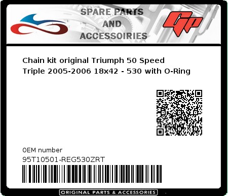 Product image: Regina - 95T10501-REG530ZRT - Chain kit original Triumph 50 Speed Triple 2005-2006 18x42 - 530 with O-Ring 