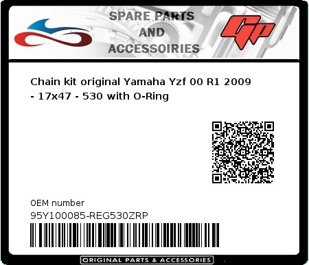 Product image: Regina - 95Y100085-REG530ZRP - Chain kit original Yamaha Yzf 00 R1 2009 - 17x47 - 530 with O-Ring 