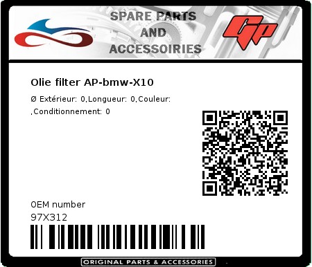 Product image: Champion - 97X312 - Olie filter AP-bmw-X10  0