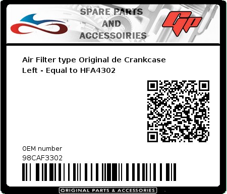 Product image: Champion - 98CAF3302 - Air Filter type Original de Crankcase Left - Equal to HFA4302 