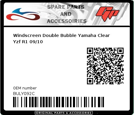 Product image: Fabbri - BULY092C - Windscreen Double Bubble Yamaha Clear Yzf R1 09/10   