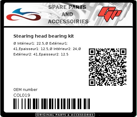 Product image: Kyoto - COL019 - Stearing head bearing kit  0