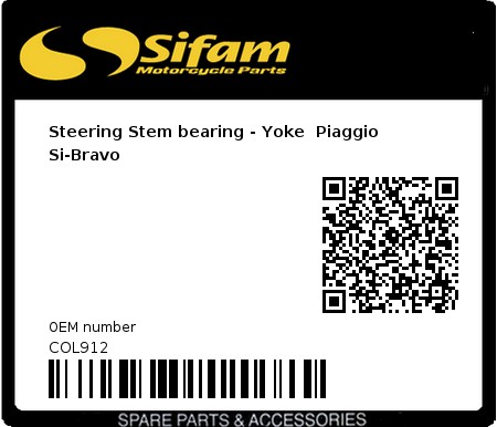 Product image: Sifam - COL912 - Steering Stem bearing - Yoke  Piaggio Si-Bravo   