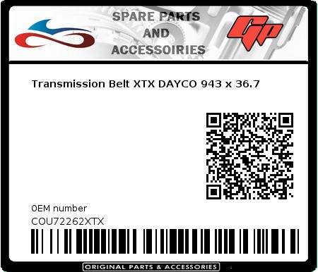 Product image: Dayco - COU72262XTX - Transmission Belt XTX DAYCO 943 x 36.7 