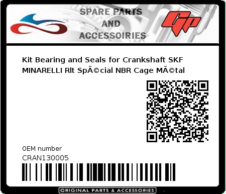 Product image: Skf - CRAN130005 - Kit Bearing and Seals for Crankshaft SKF MINARELLI Rlt SpÃ©cial NBR Cage MÃ©tal 