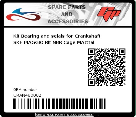 Product image: Skf - CRAN480002 - Kit Bearing and selals for Crankshaft SKF PIAGGIO Rlt NBR Cage MÃ©tal 