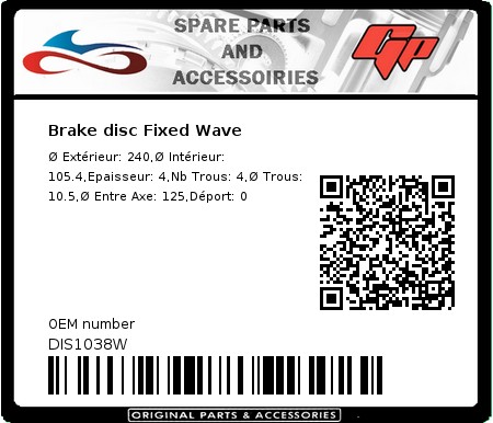 Product image: Kyoto - DIS1038W - Brake disc Fixed Wave  0