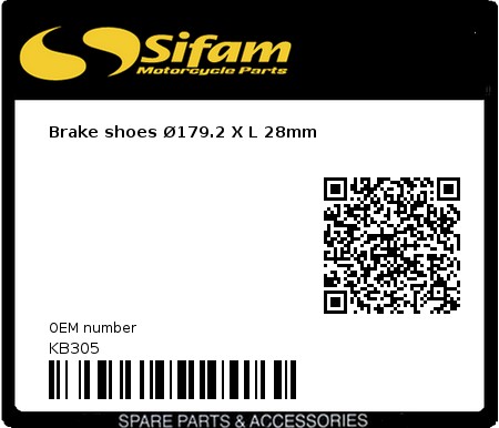 Product image: Sifam - KB305 - Brake shoes Ø179.2 X L 28mm 