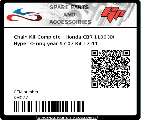 Product image: Regina - KH077 - Chain Kit Complete   Honda CBR 1100 XX Hyper O-ring year 97 07 Kit 17 44  0