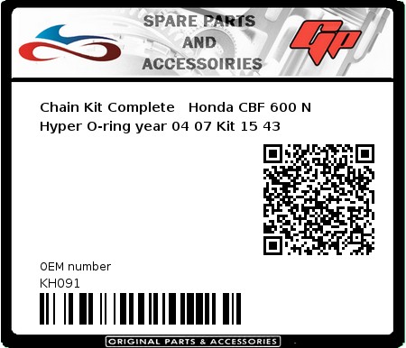 Product image: Regina - KH091 - Chain Kit Complete   Honda CBF 600 N Hyper O-ring year 04 07 Kit 15 43  0